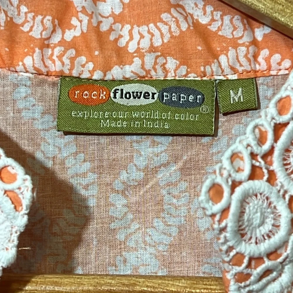 🌻 ROCK FLOWER PAPER sz M Orange Sherbet and white Lace Trim Sleeveless Dress - Picture 4 of 7